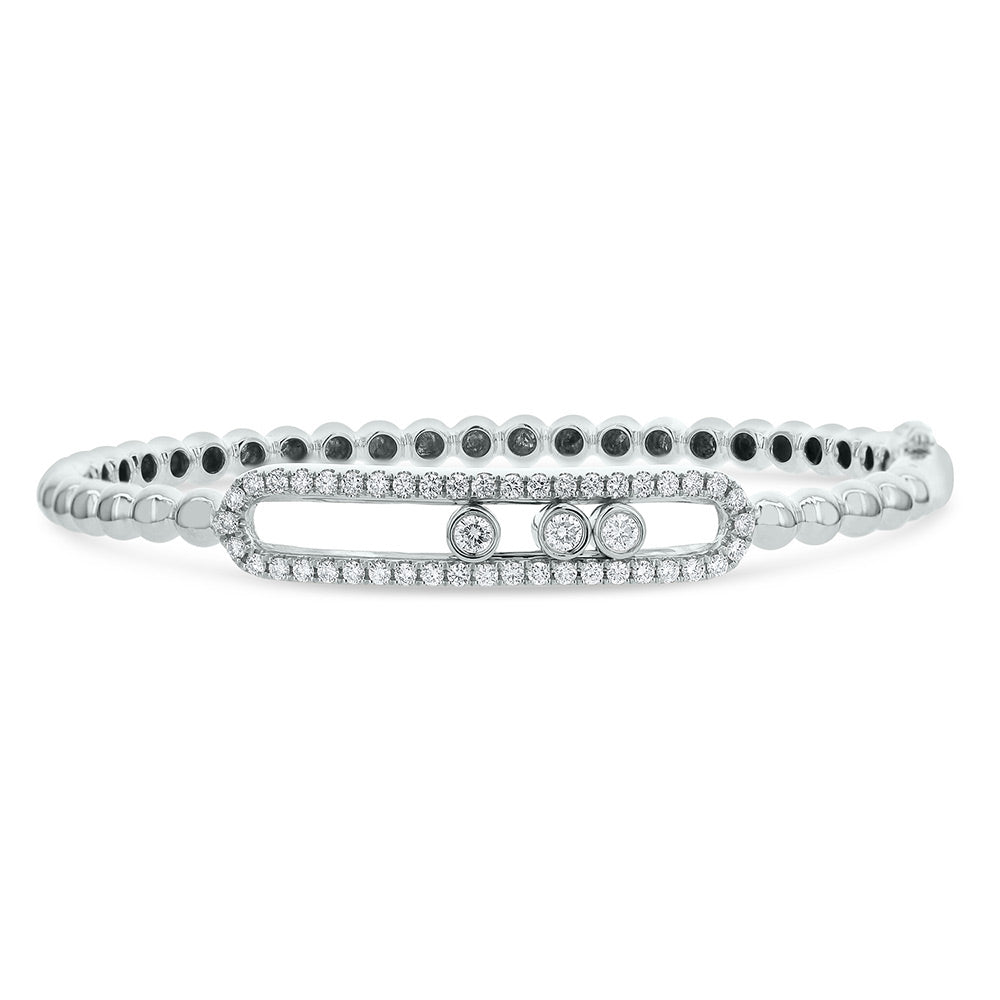 18Kt White Gold Diamond Beaded, Hinged Bangle