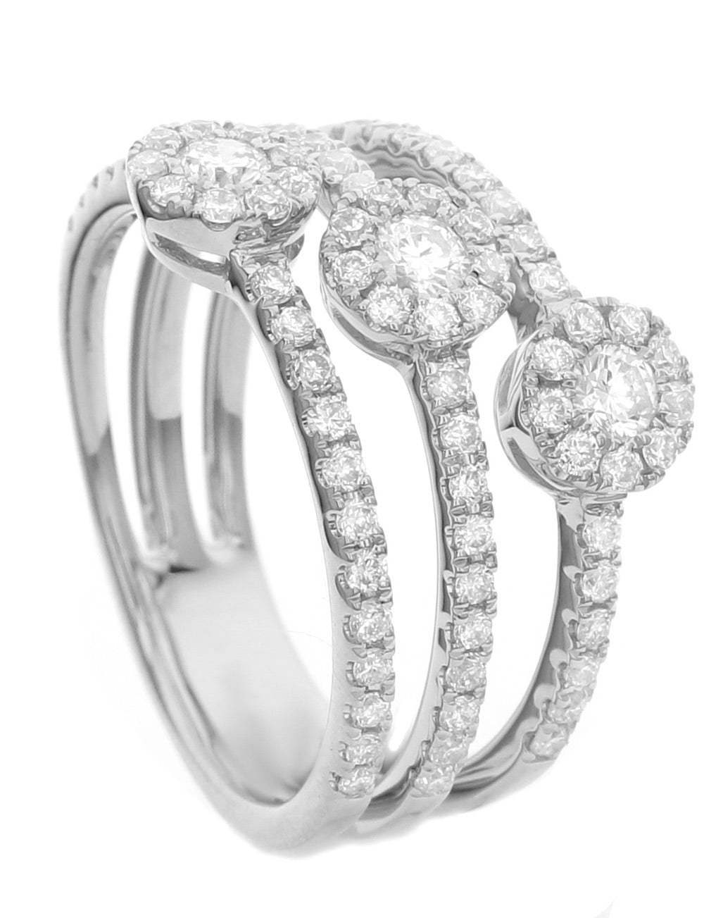 18Kt White Gold Triple Row Diamond Fashion Ring