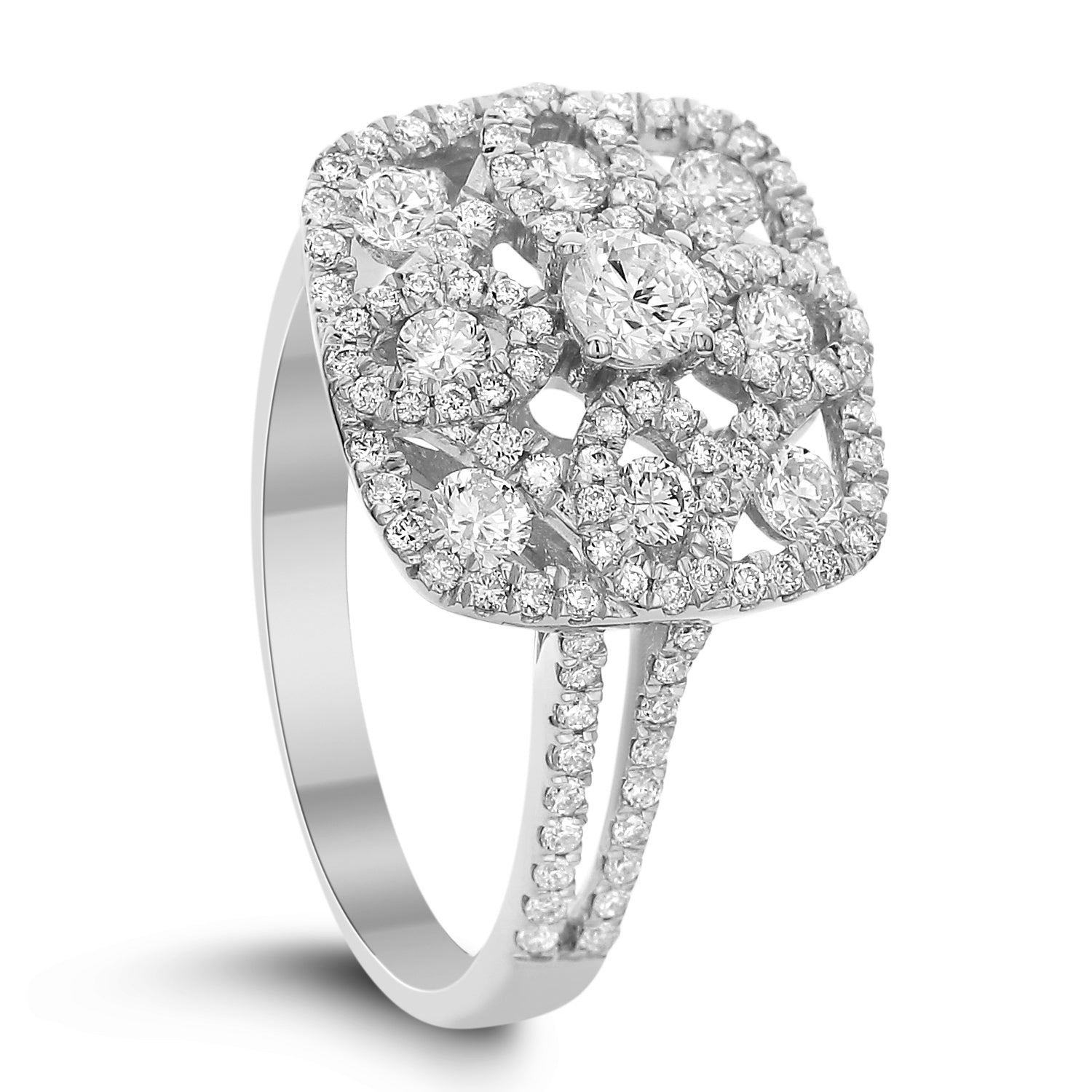 18Kt White Gold Square Diamond Open Design Fashion Ring