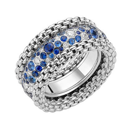 18Kt White Gold Fope Bubble Ring With Diamonds And Sapphires