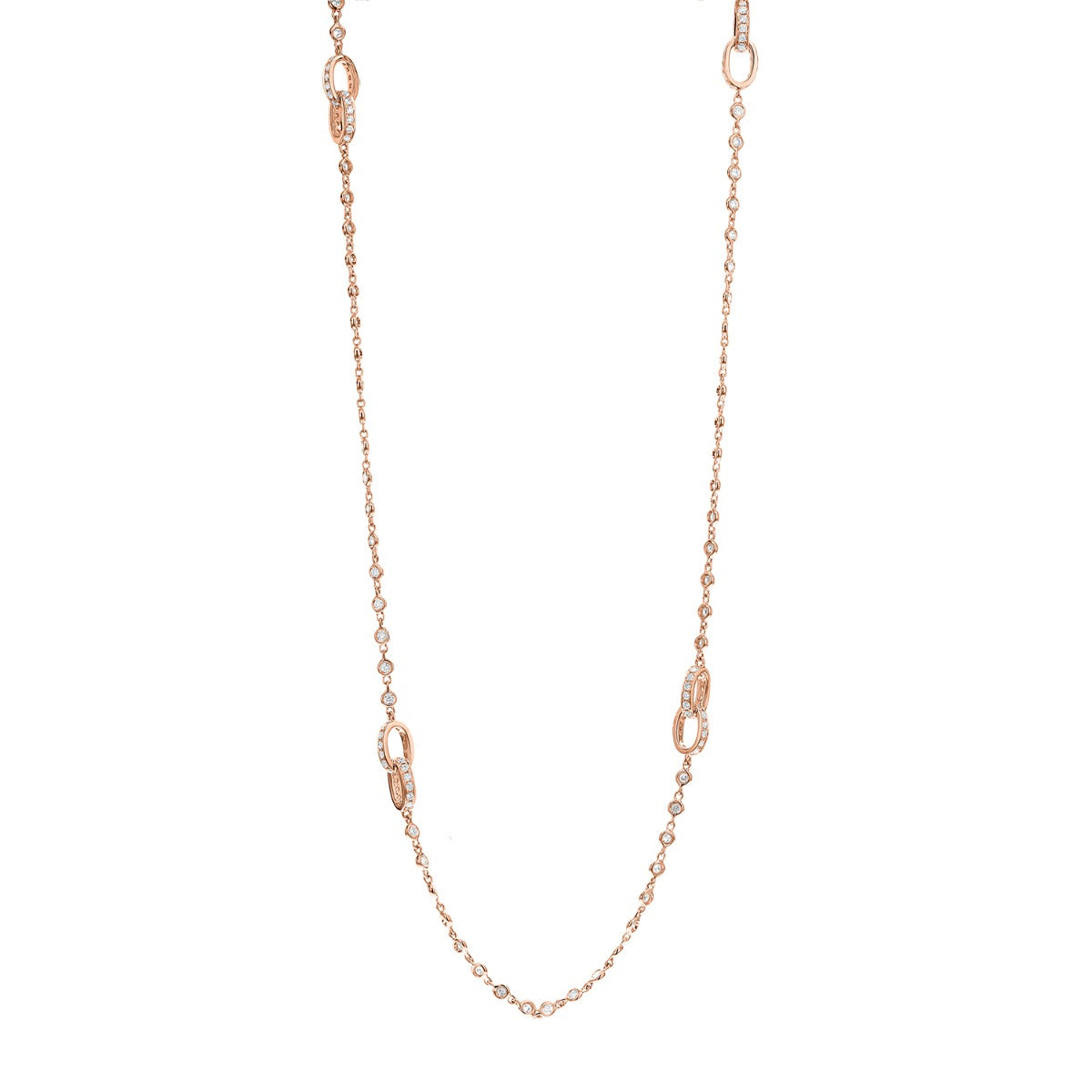 18Kt Rose Gold 18" Bezel Set Diamond Necklace
