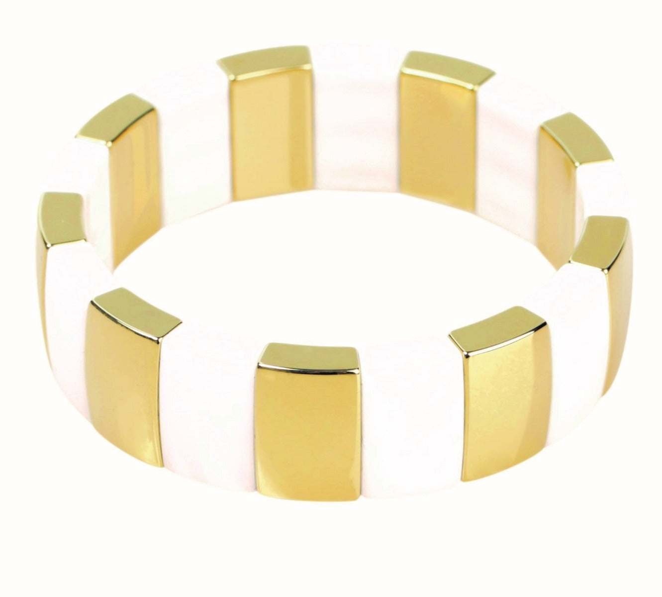 Aura Wide 18K Yellow Gold Overlay And White Ceramic Expandable Bracelet