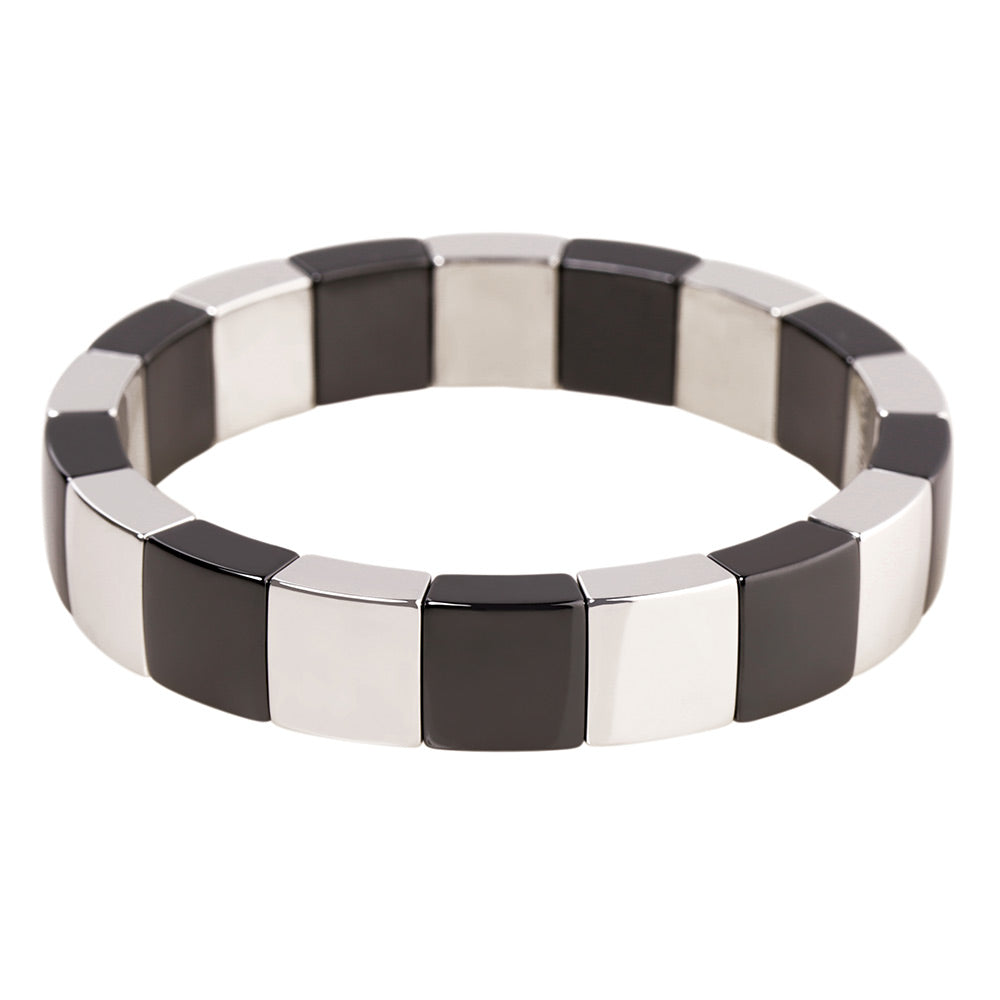 Aura Black Ceramic and 18K White Gold Overlay Link Expandable Bracelet