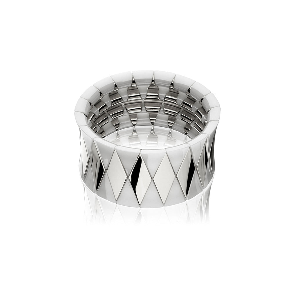 Aura Diva 18K White Gold Overlay And White Ceramic Expandable Bracelet