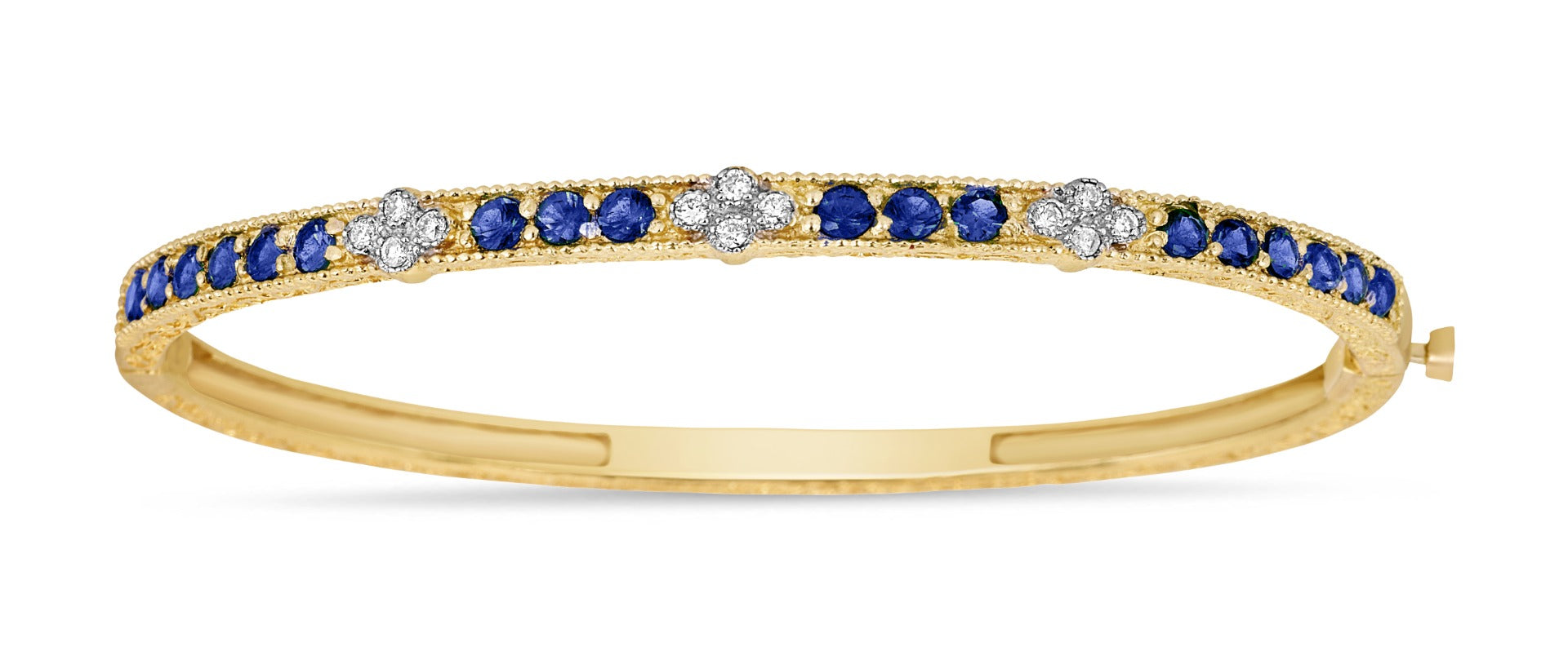 Tanya Farah 18Kt Yellow Gold Modern Etruscan Hinged Bangle With Sapphires And Diamonds