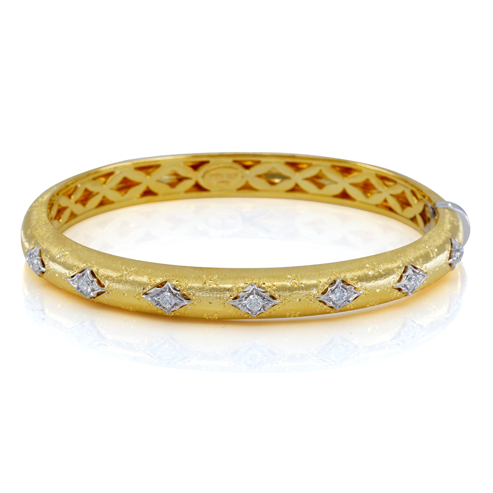 18Kt Yellow Gold Bangle with 18k White Gold and Diamond accents