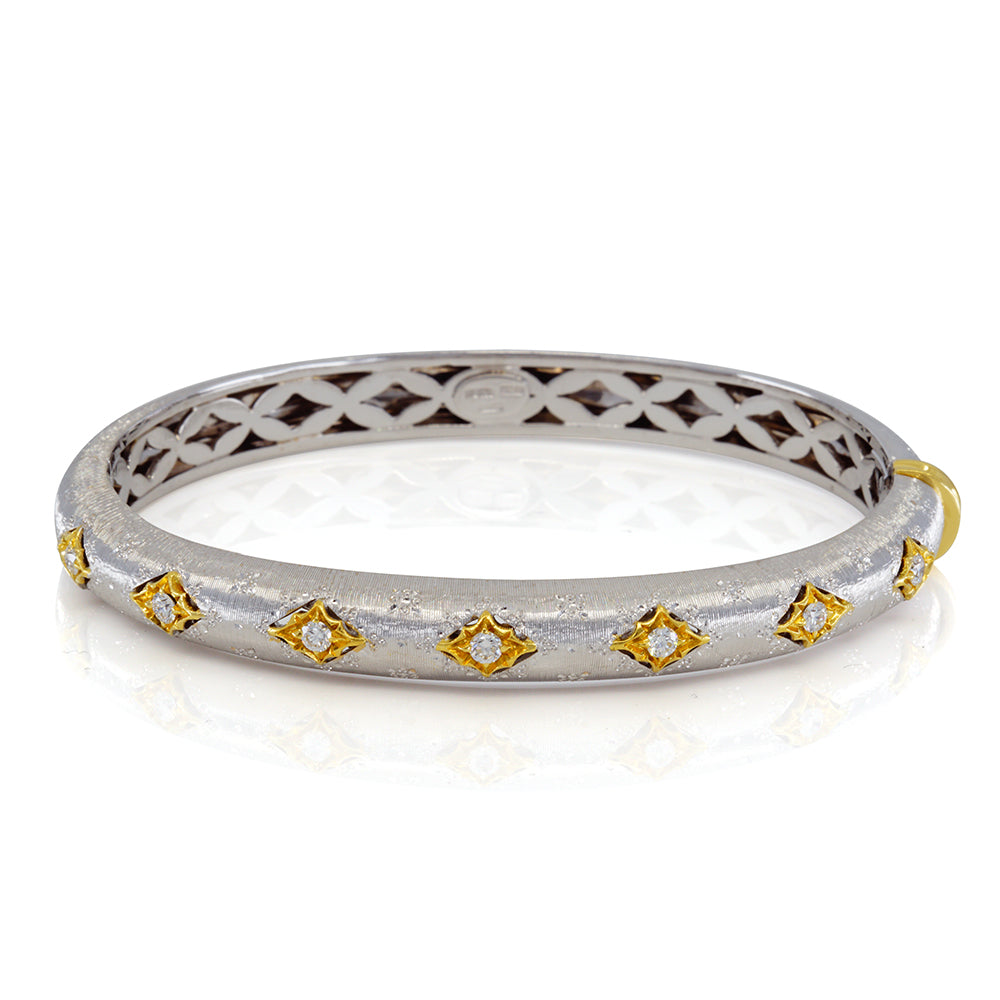 18Kt White Gold Bangle with 18K Yellow Gold  and Diamod accents