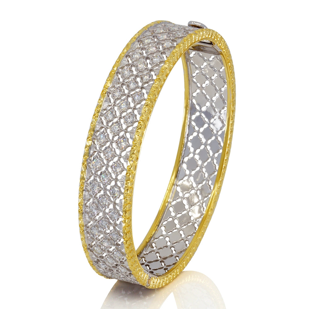 18k Two Tone Diamond Hinged Bangle
