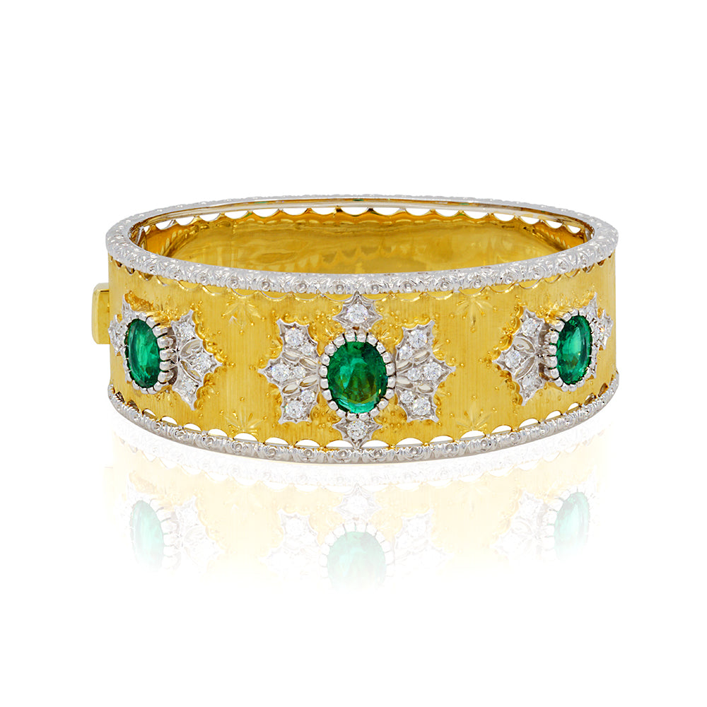 18Kt Yellow Gold Emerald And Diamond Bracelet