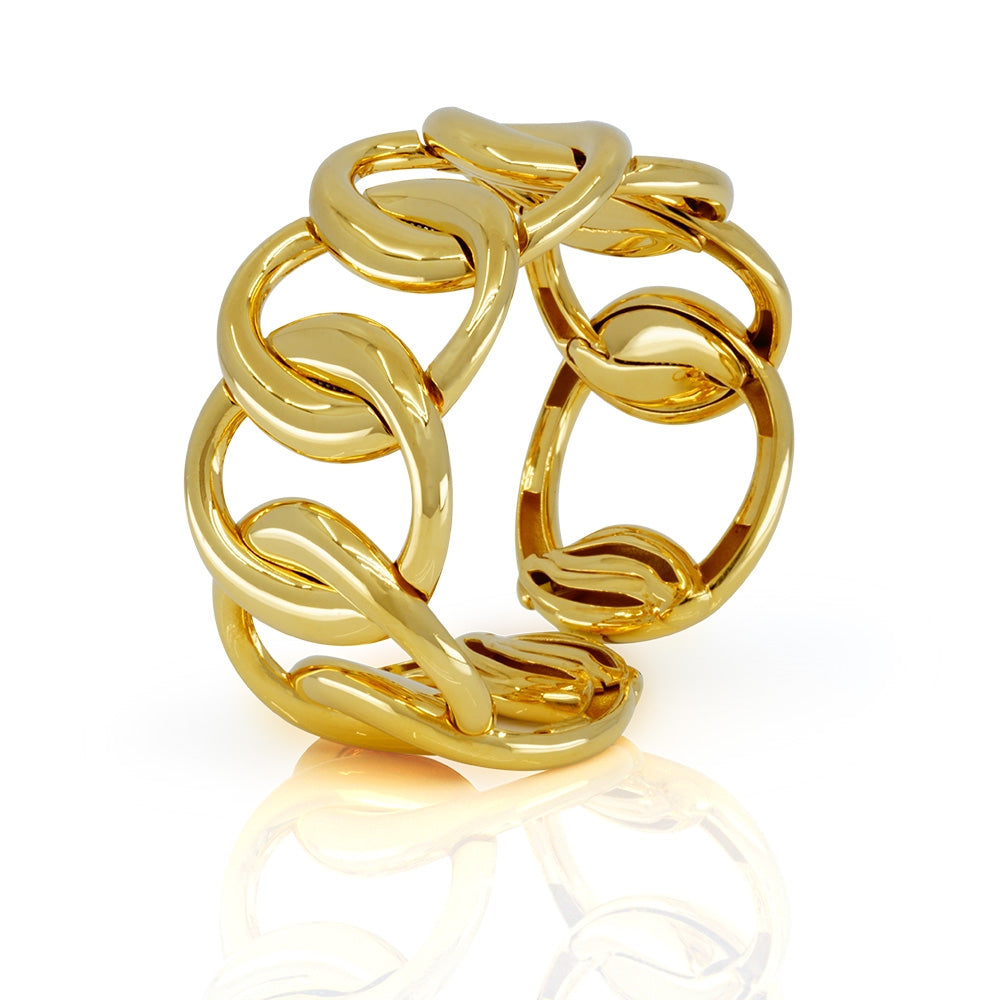18Kt Yellow Gold Heavy Open Circle Link Bangle Bracelet