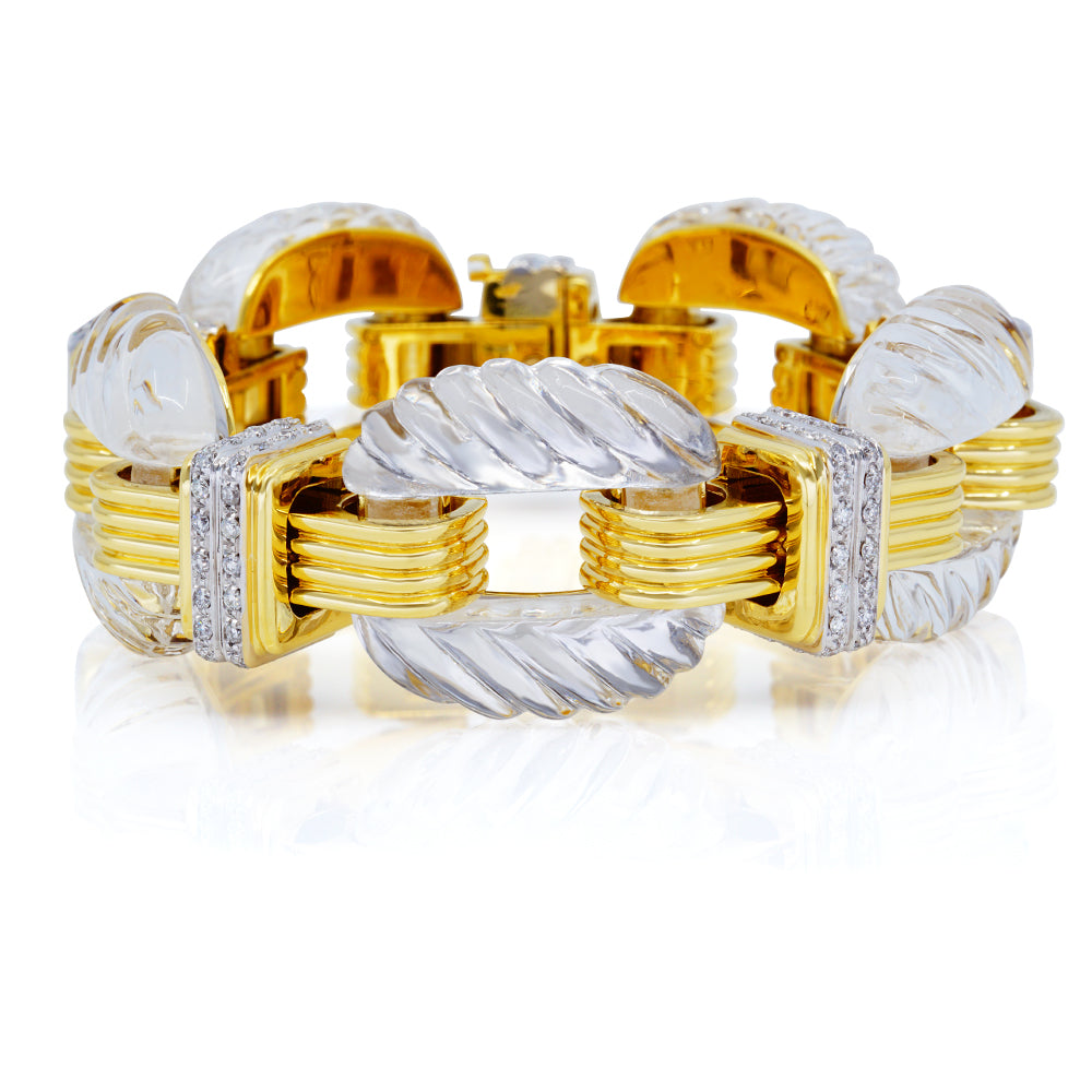 18Kt Yellow Gold Carved Quartz Crystal And Diamond Bracelet