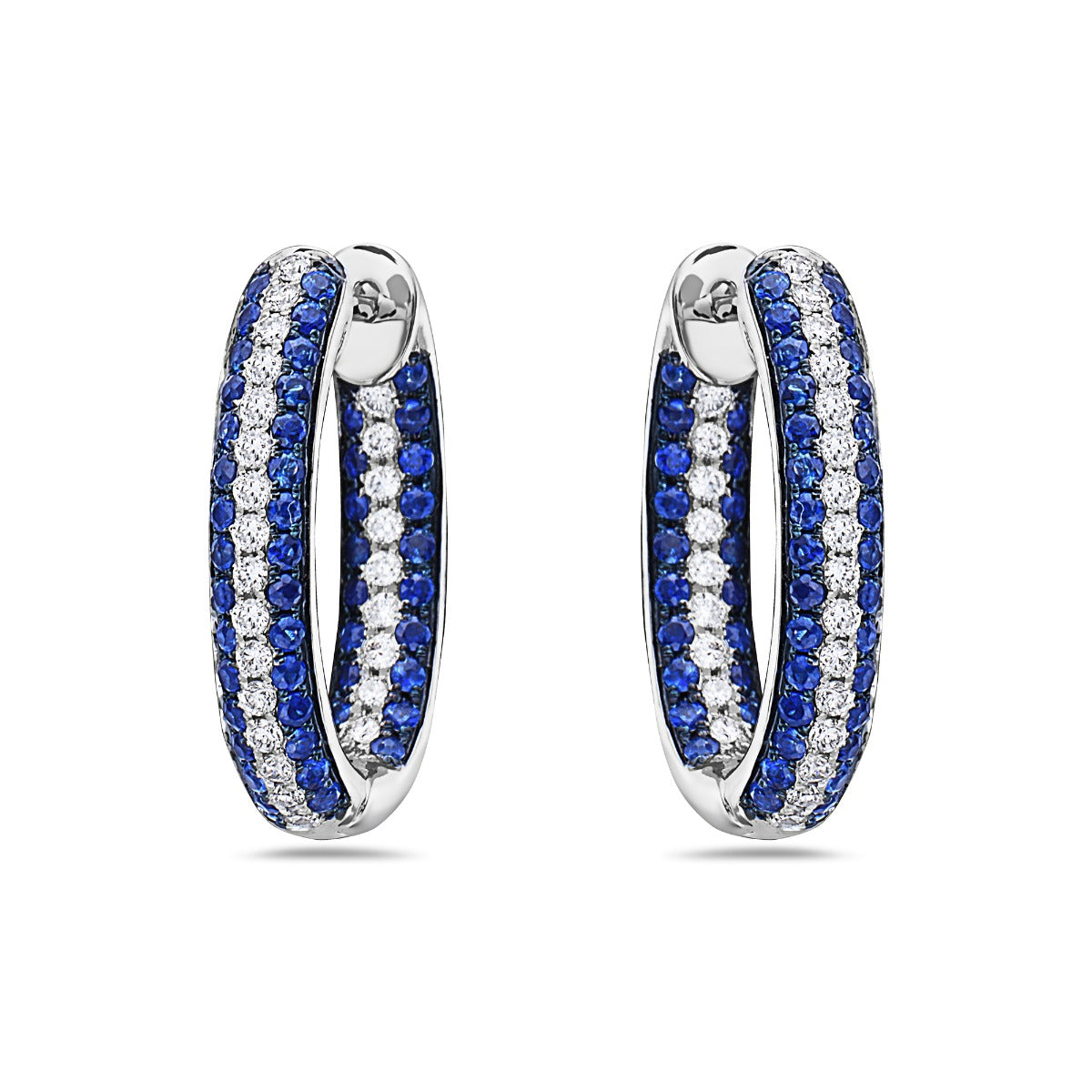 18Kt White Gold Sapphire and Diamond Oval Hoop