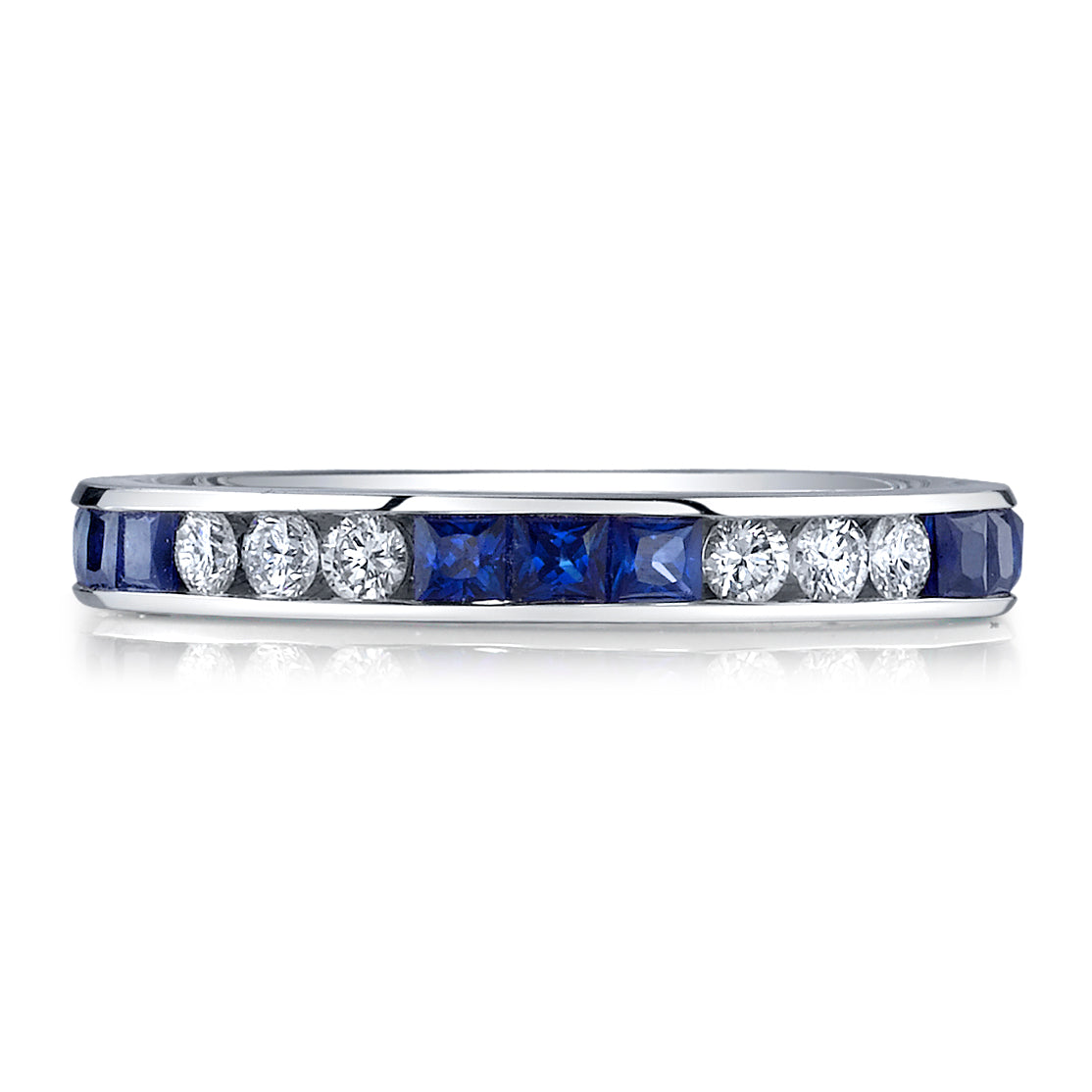 Round Diamond and Princess Cut Sapphire Eternity Band