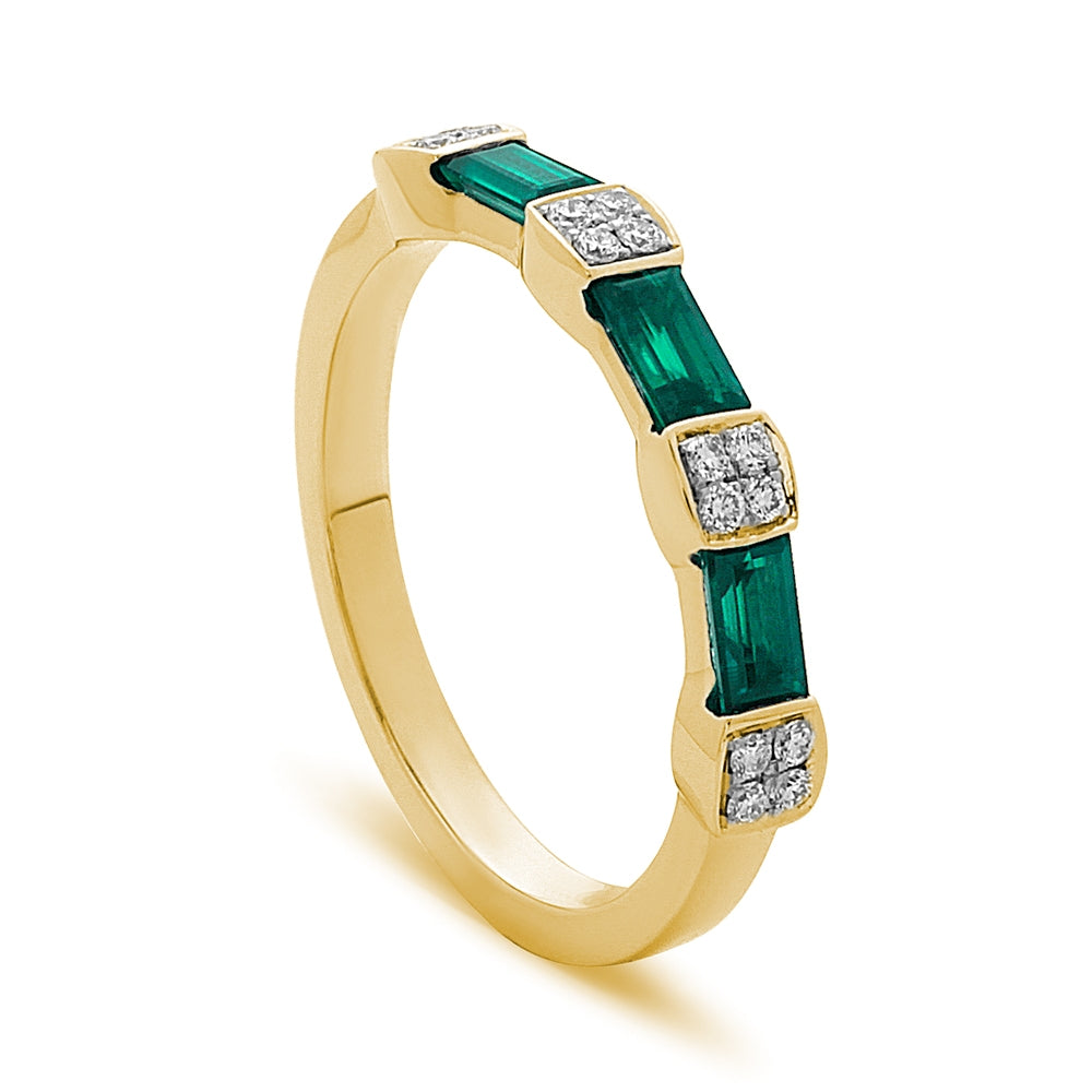 18Kt Yellow Gold Emerald and Diamond Band