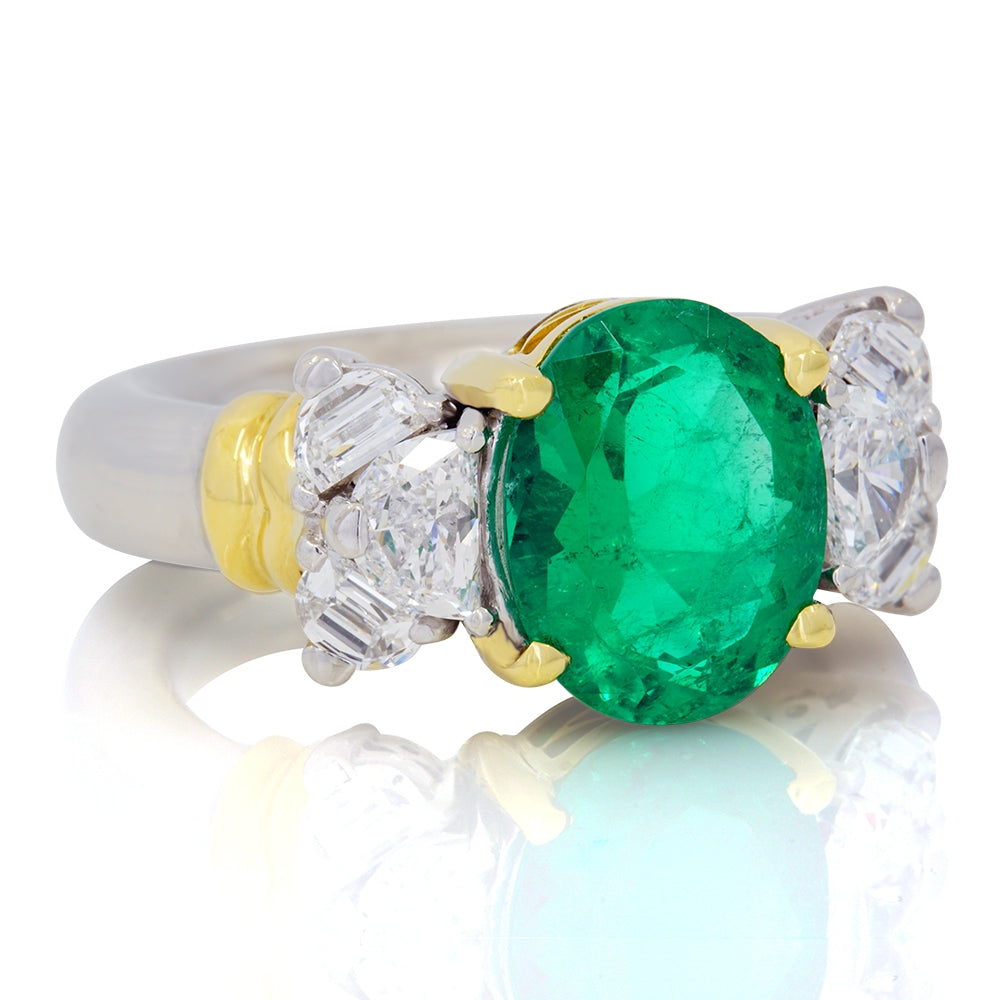Platinum And 18Kt Yellow Gold Emerald Ring