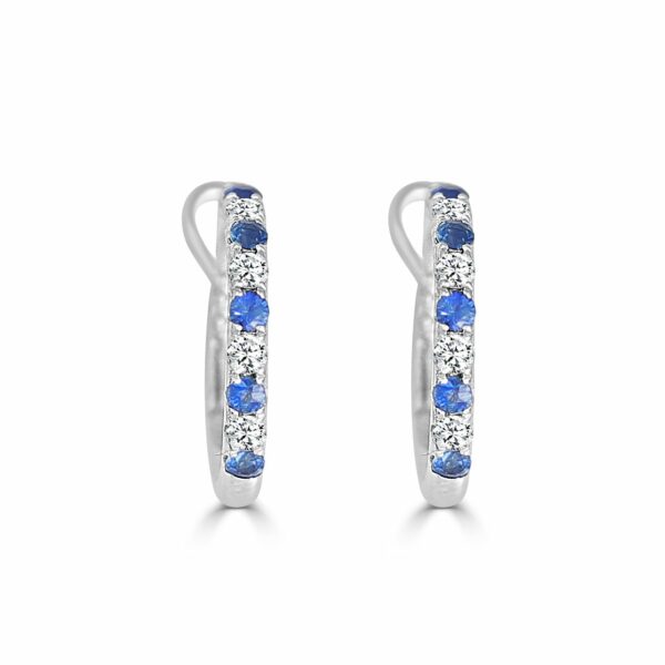 14Kt White Gold Diamond and Sapphire Hoops