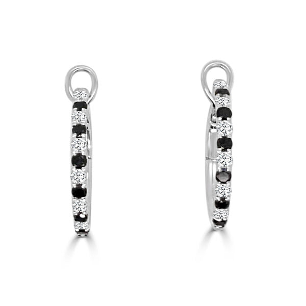 14Kt White Gold Black And White Diamond Hoops