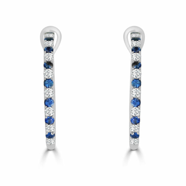 14Kt White Gold Diamond and Sapphire Hoops