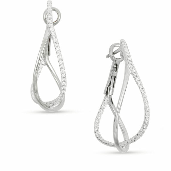 14Kt White Gold Diamond Cross Over Hoops