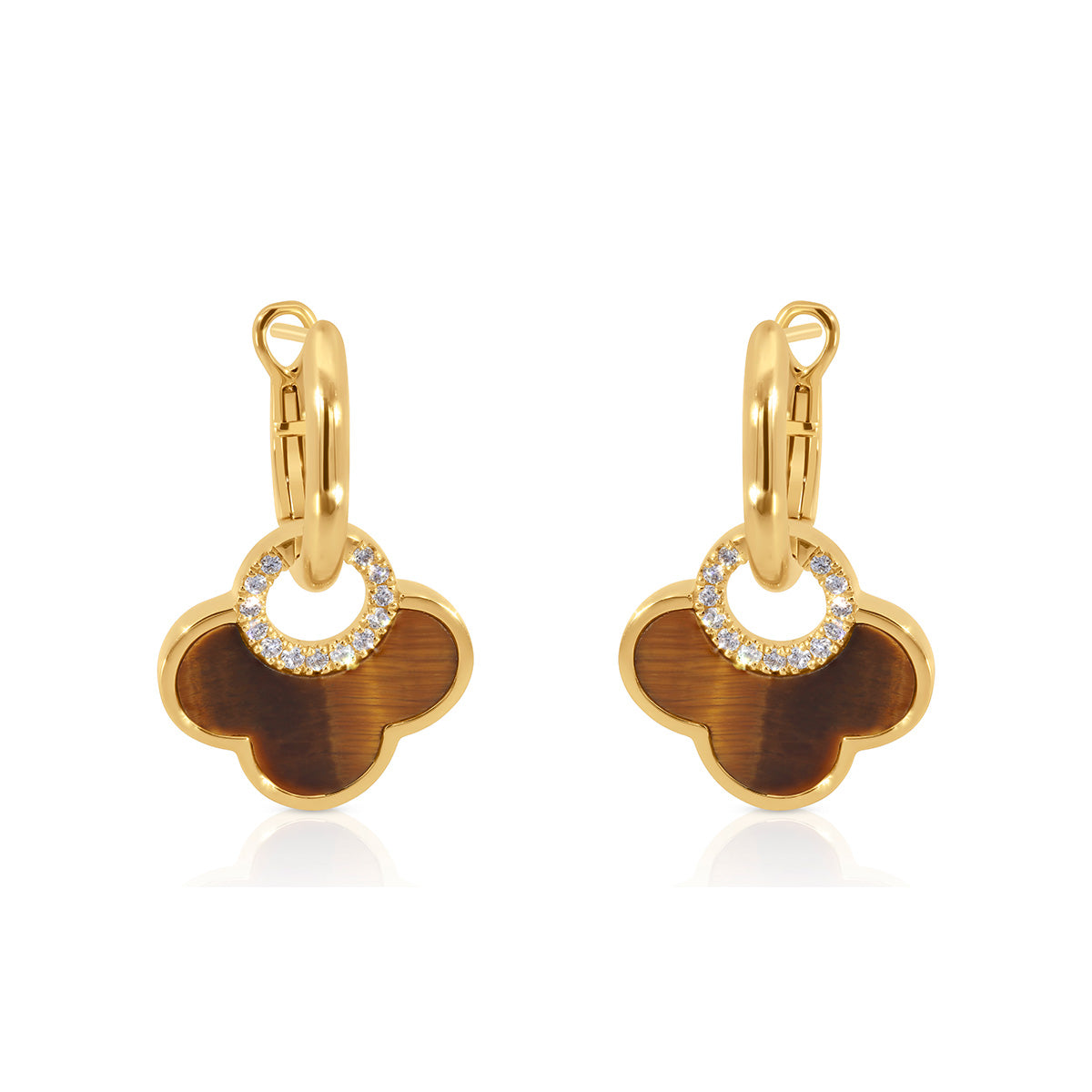 One Pair Of 14Kt Yellow Drop Tiger's Eye Earrings
