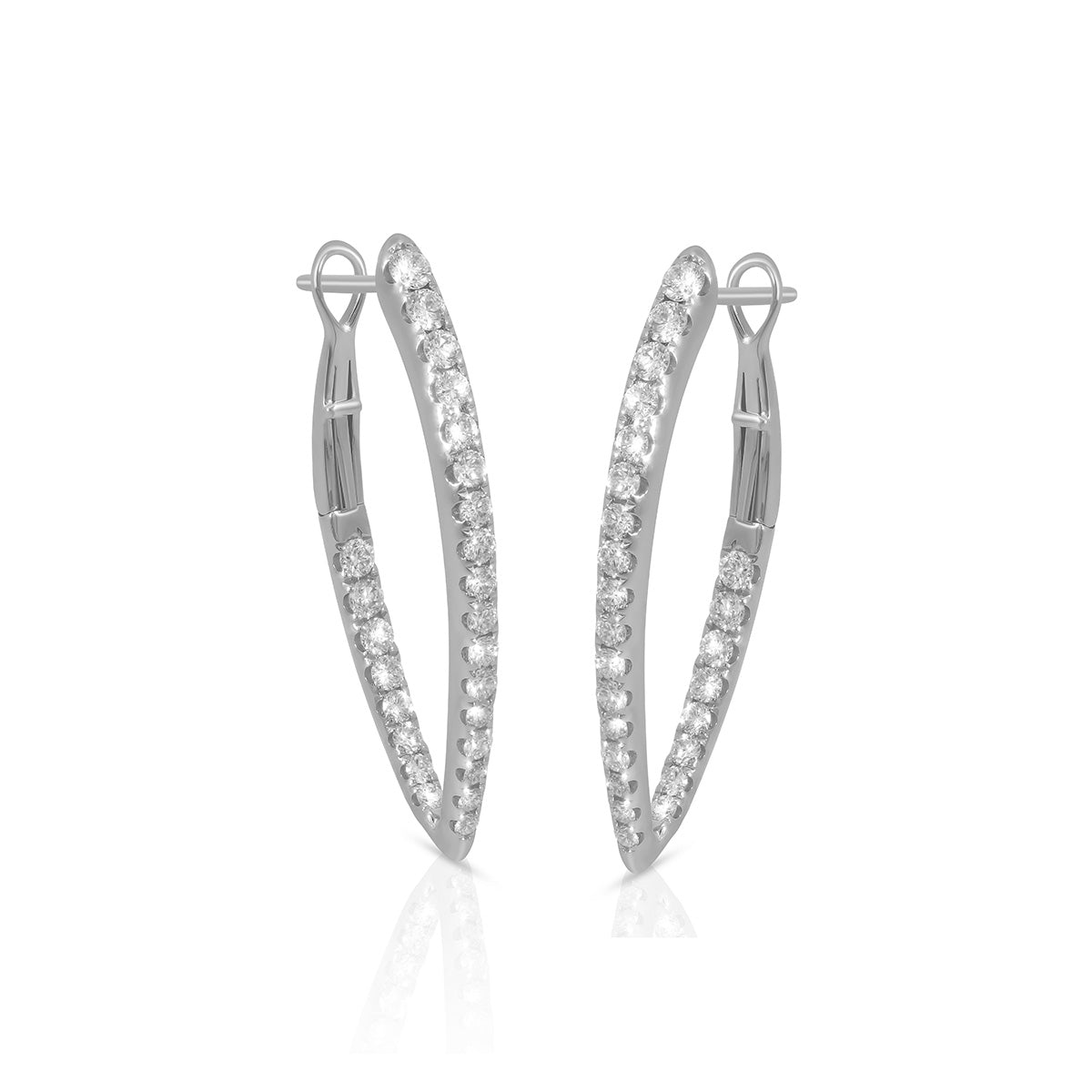 One Pair Of 14Kt White Gold Pointed Hoop Earrings