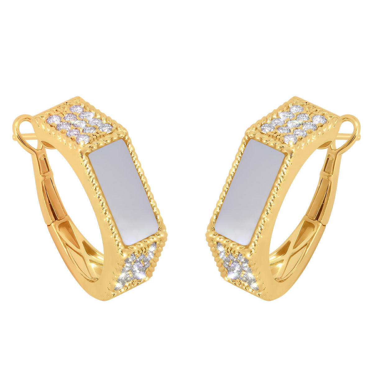 One Pair Of 14Kt Yellow Gold Mother Of Pearl Hoops