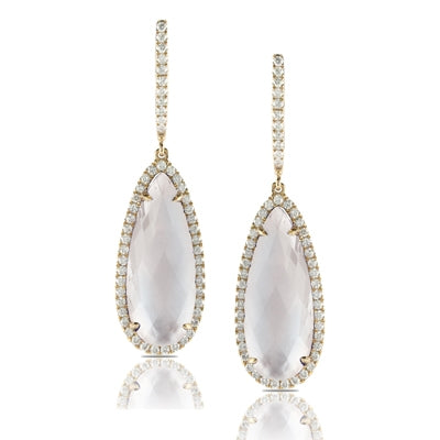 18 Karat Yellow Gold Mother of Pearl and Diamond Dangle Earrings