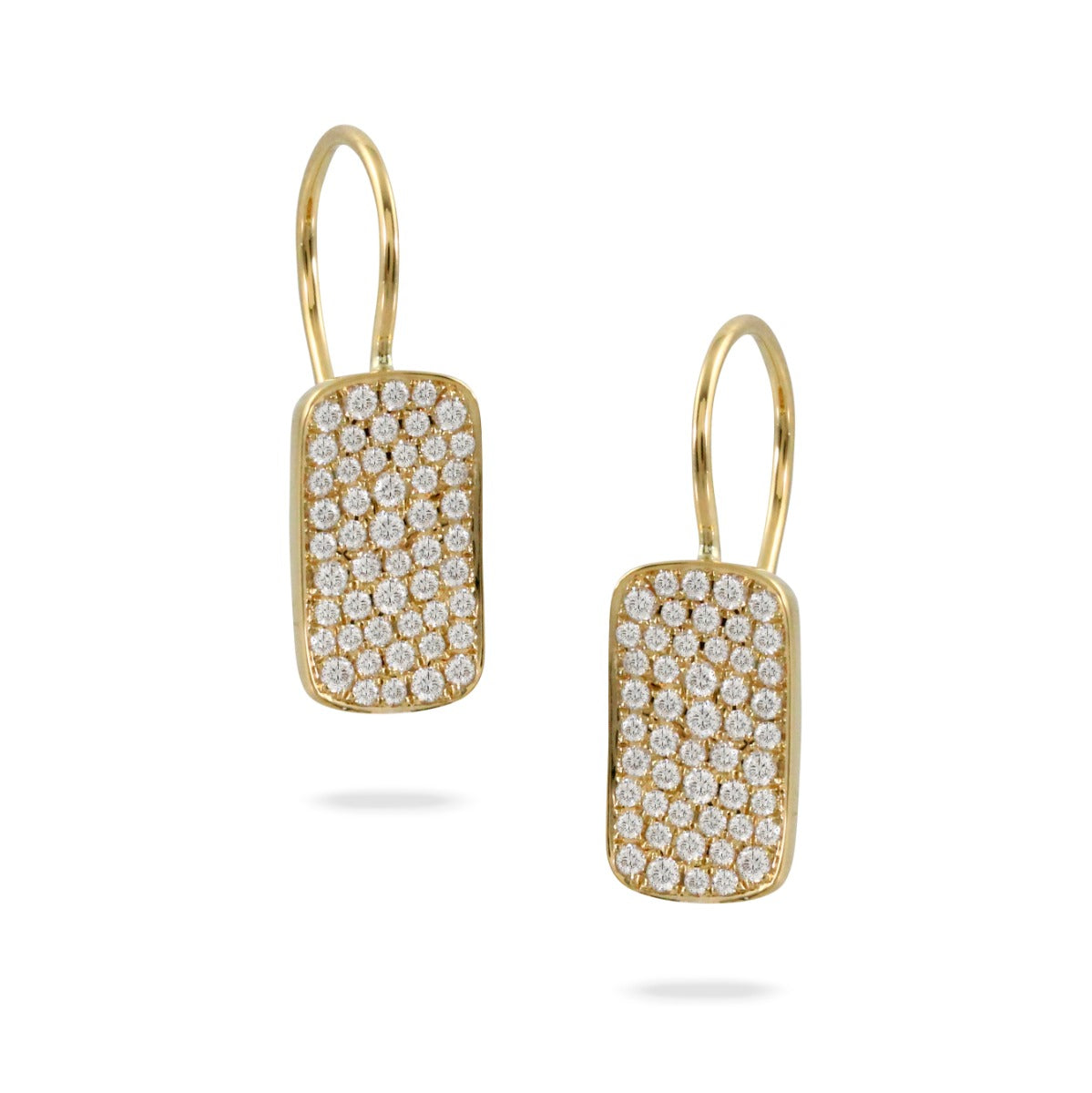 18Kt Yellow Gold Rectangular Shape Diamond Pave Drop Earrings