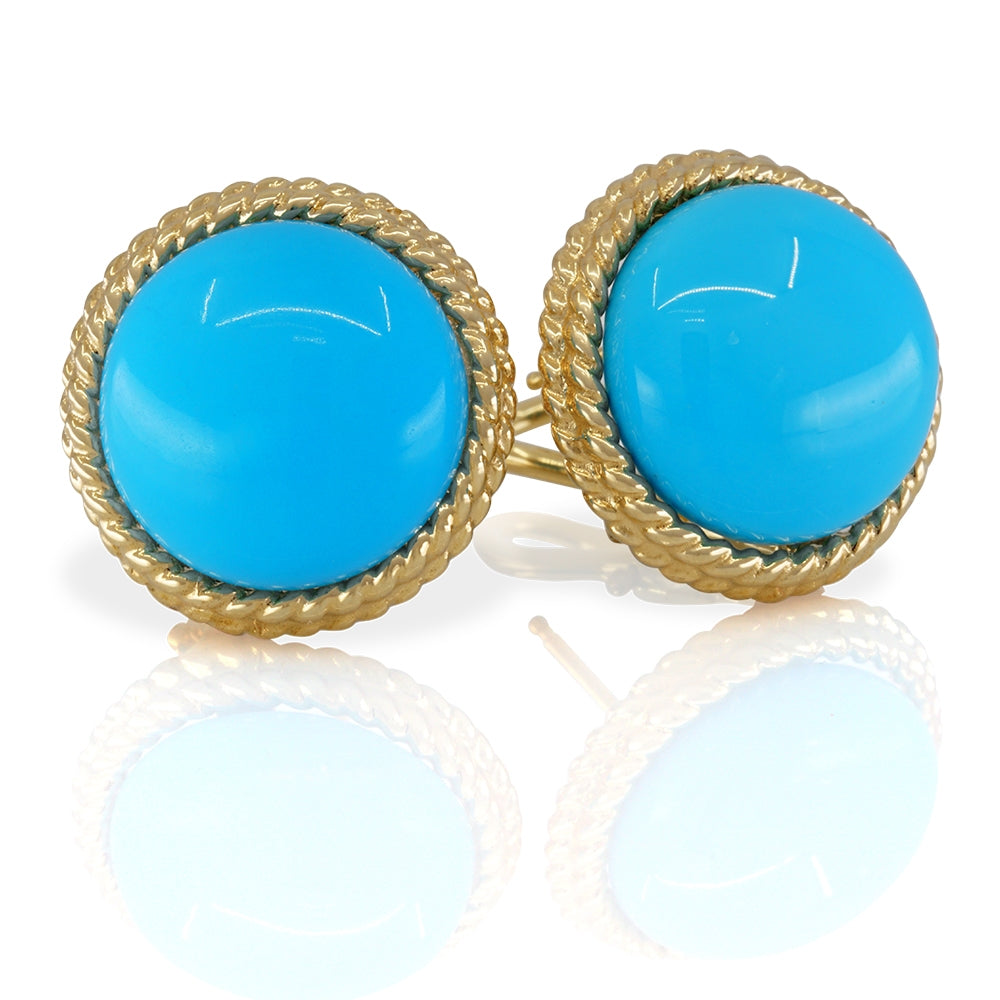 14Kt Yellow Gold Cabochon Turquoise Earrings
