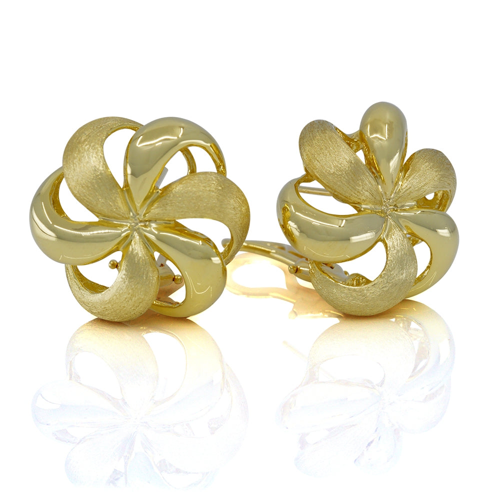 One Pair Of 14 Karat Yellow Gold Solid Puffed Pin Wheel Earrings