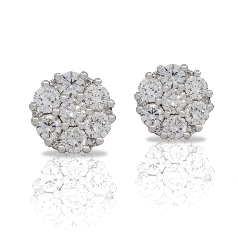 18Kt White Gold Cluster Diamond Stud Earrings