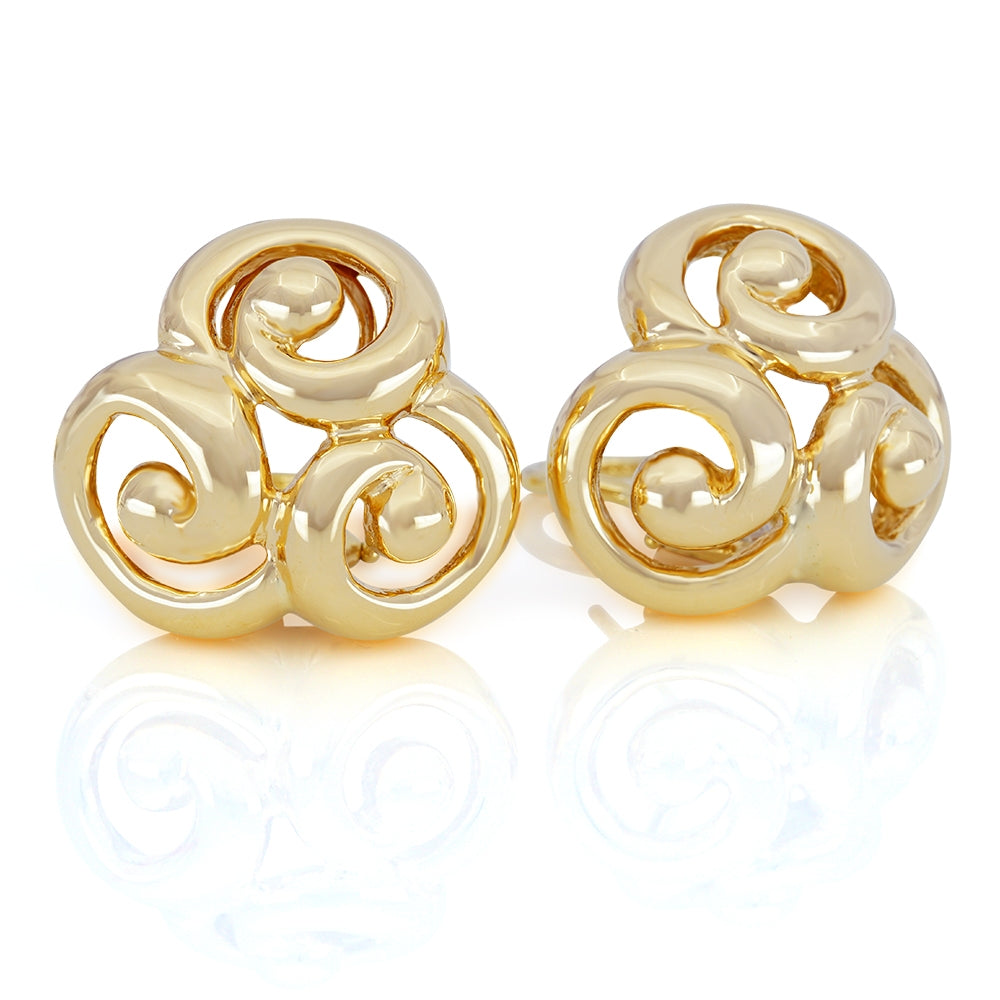 14Kt Yellow Gold High Polish Swirl Design Earrings