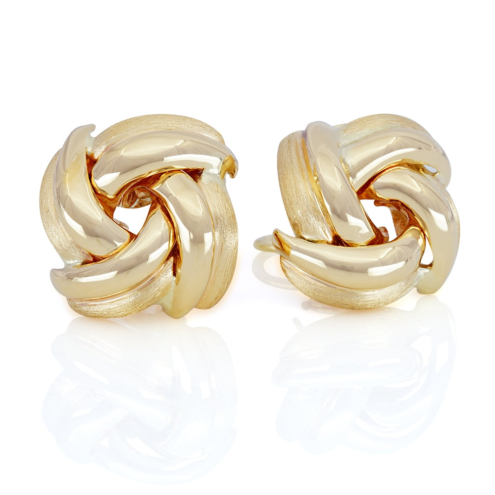 One Pair Of 14Kt Yellow Gold Brushed And High Polished Swirl Earrings