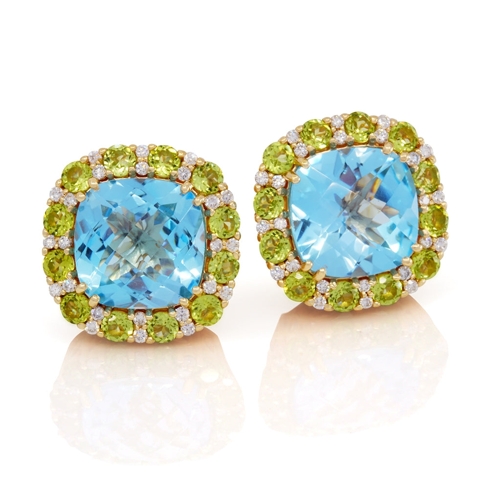 One Pair Of 14Kt Yellow Gold Blue Topaz Earrings