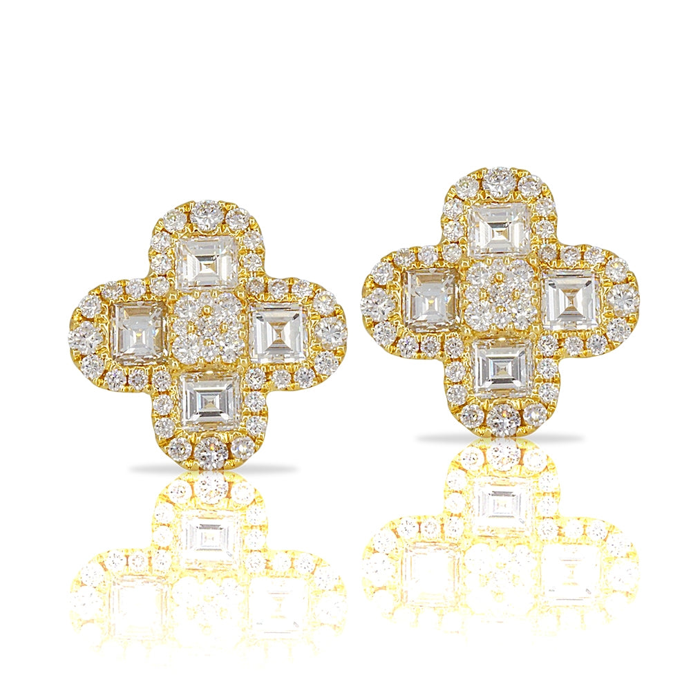 18K Yellow Gold Diamond Quatrefoil Earrings