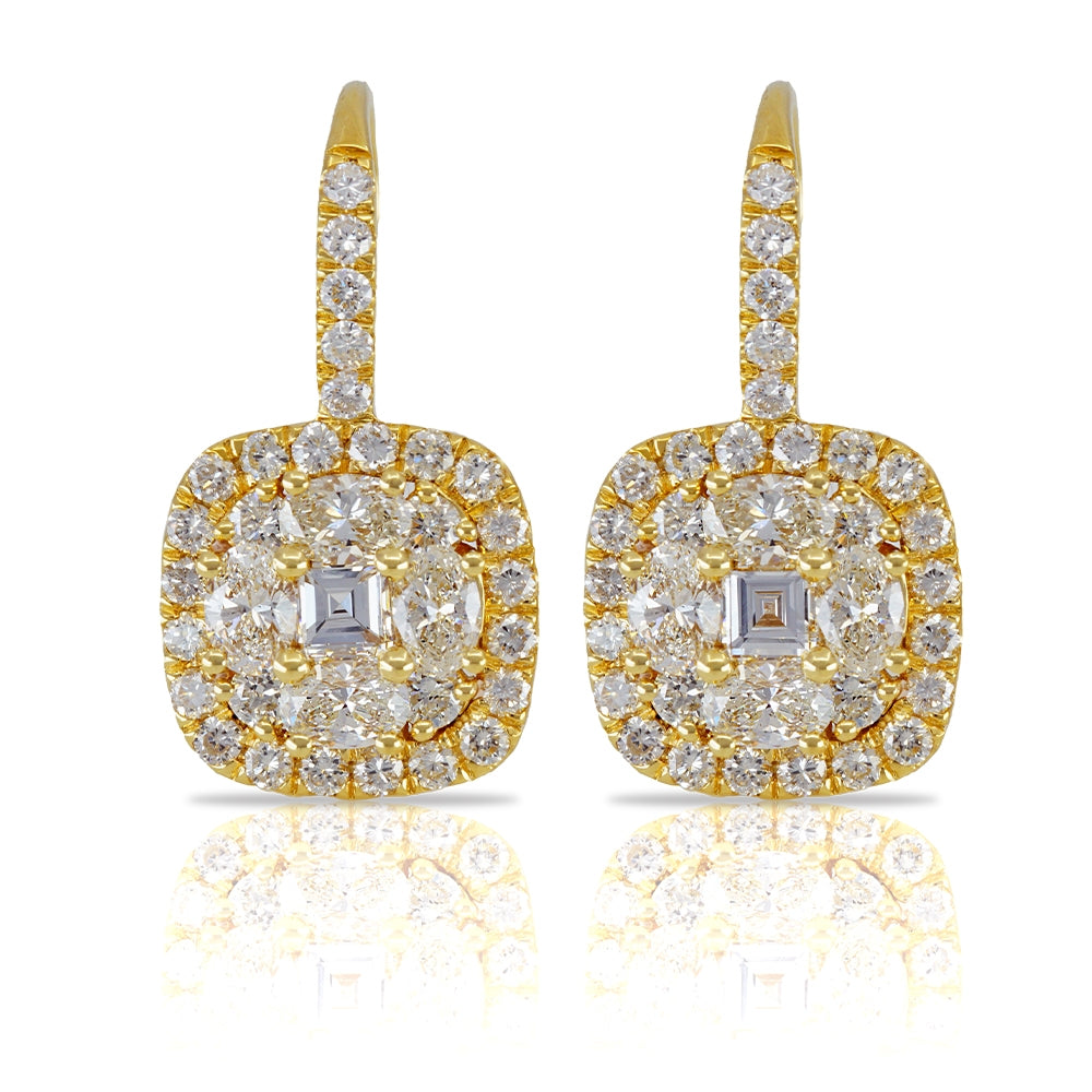 18K Yellow Gold Diamond Lever Back Drop Earring