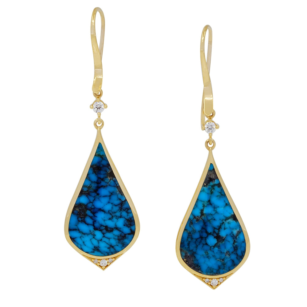 14K Yellow Gold Kabana Drop Turquoise Earrings