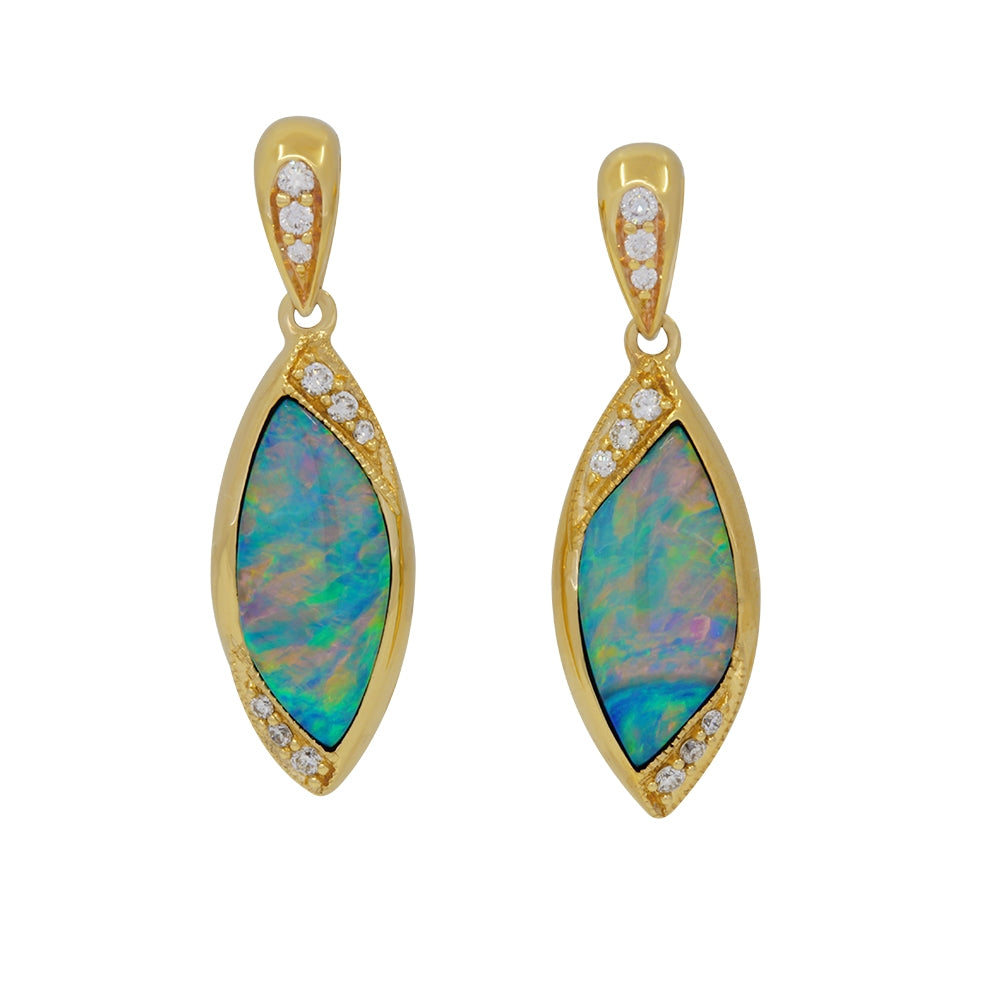 14K Yellow Gold Dangle Opal Kabana Earrings
