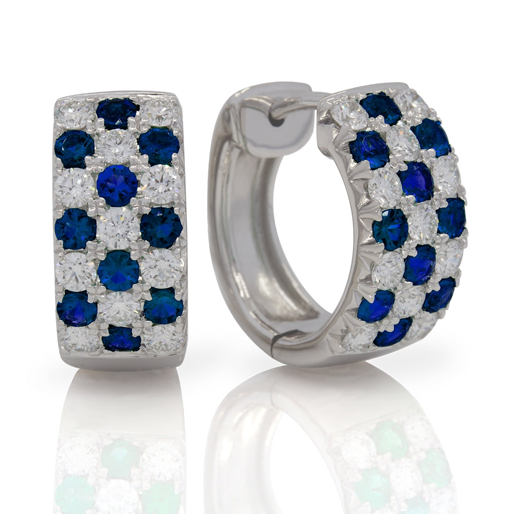 18K White Gold Sapphire and Diamond Huggy Earrings