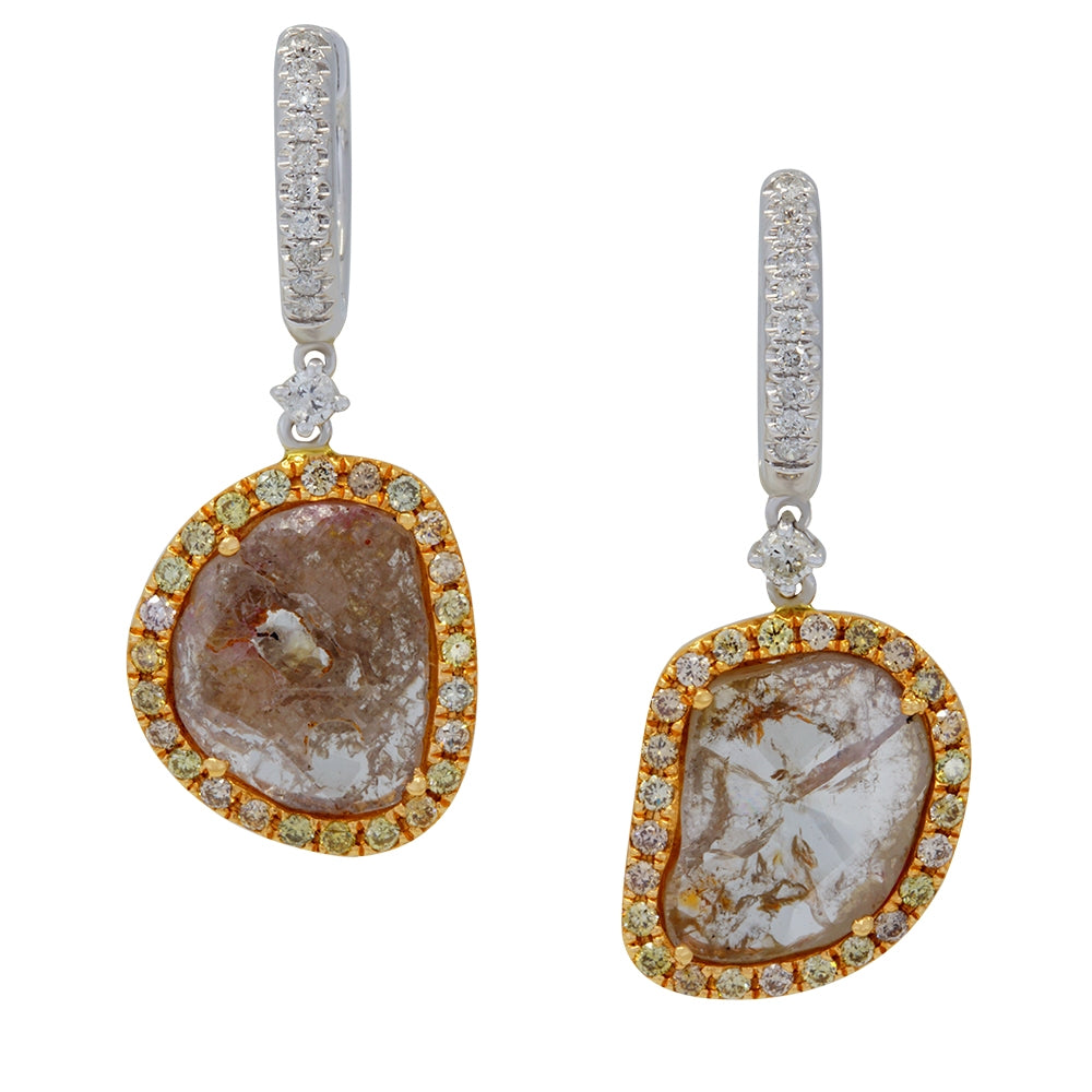 18K  White And Rose Gold Fancy Rose Cut Diamond Drop Earrings