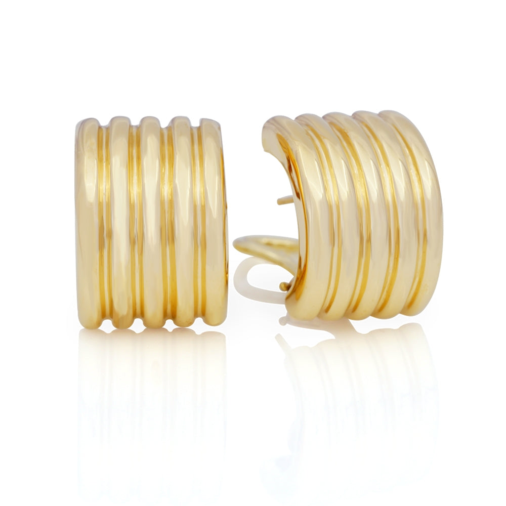 14Kt Yellow Gold Ribbed 1/2 Hoop Earrings