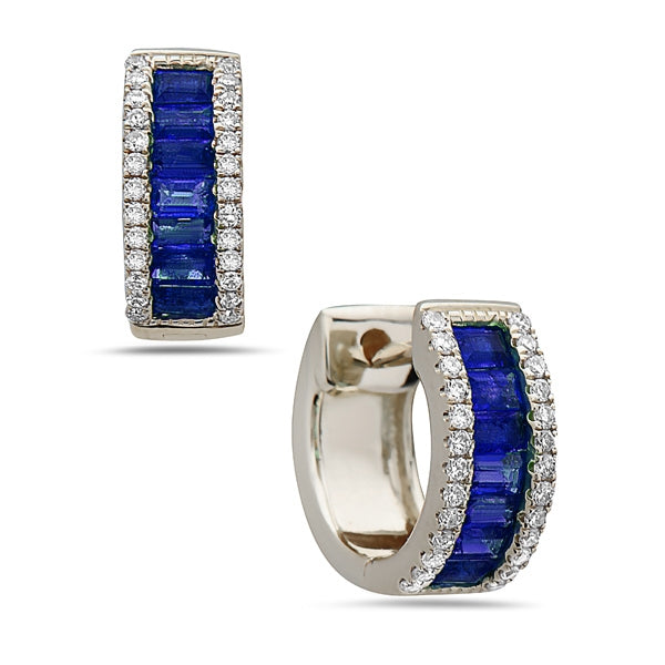 14K White Gold Sapphire and Diamond Huggys