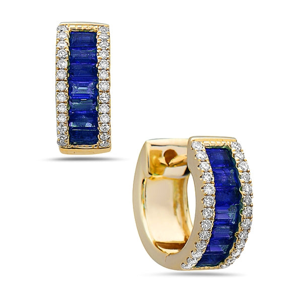 14K Yellow Gold Sapphire and Diamond Huggy Earrings