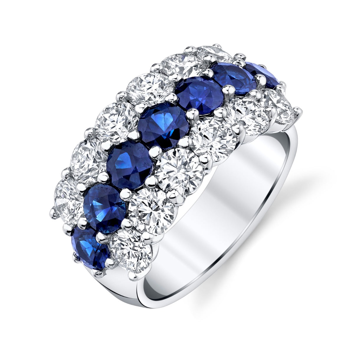18Kt White Gold Sapphire and Diamond 3 Row Band