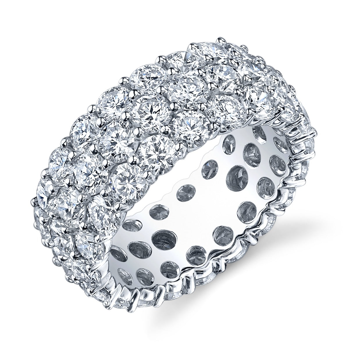 18K White Gold 3.13ctw Three Row Diamond Band