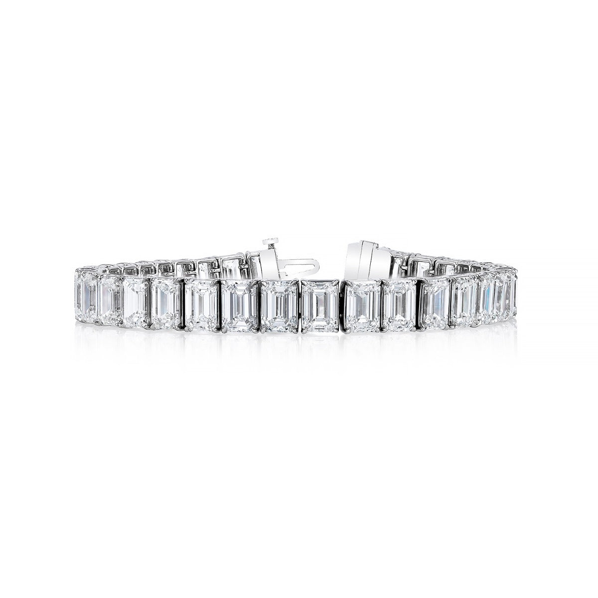 18k White Gold Emerald Cut Diamond Line Bracelet 9.23ctw