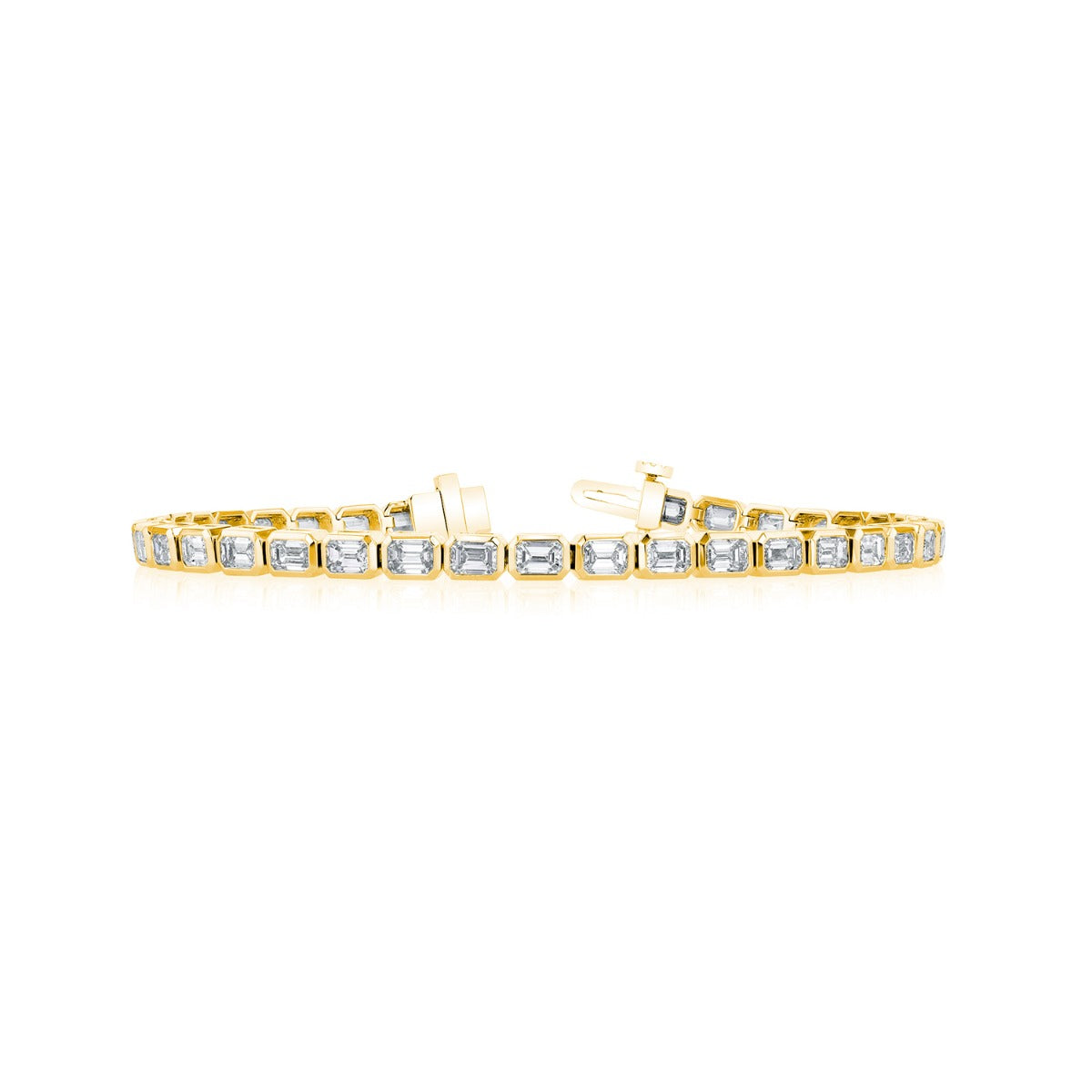 18k Yellow Gold Emerald Cut Diamond Line Bracelet 3.78ctw