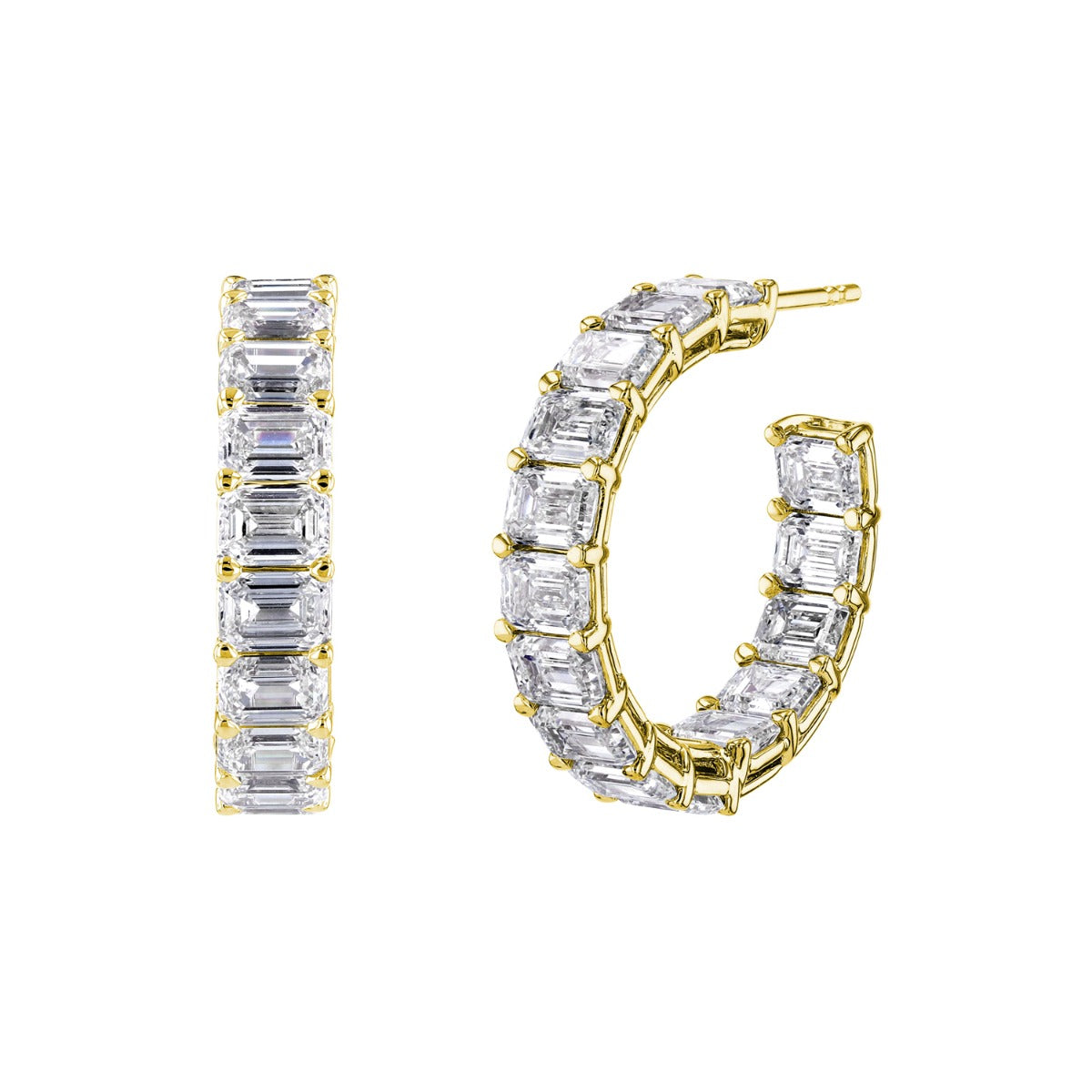 18k Yellow Gold Emerald Cut Diamond Hoop Earrings 8.74ctw