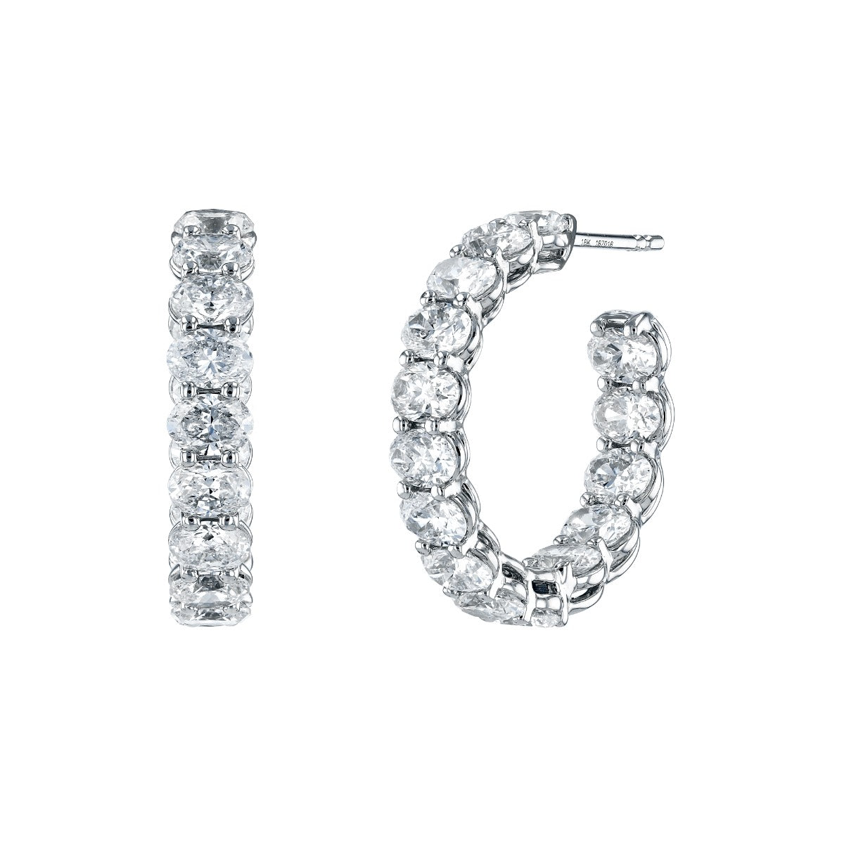 18k White Gold Oval Diamond Hoop Earrings 5.28ctw