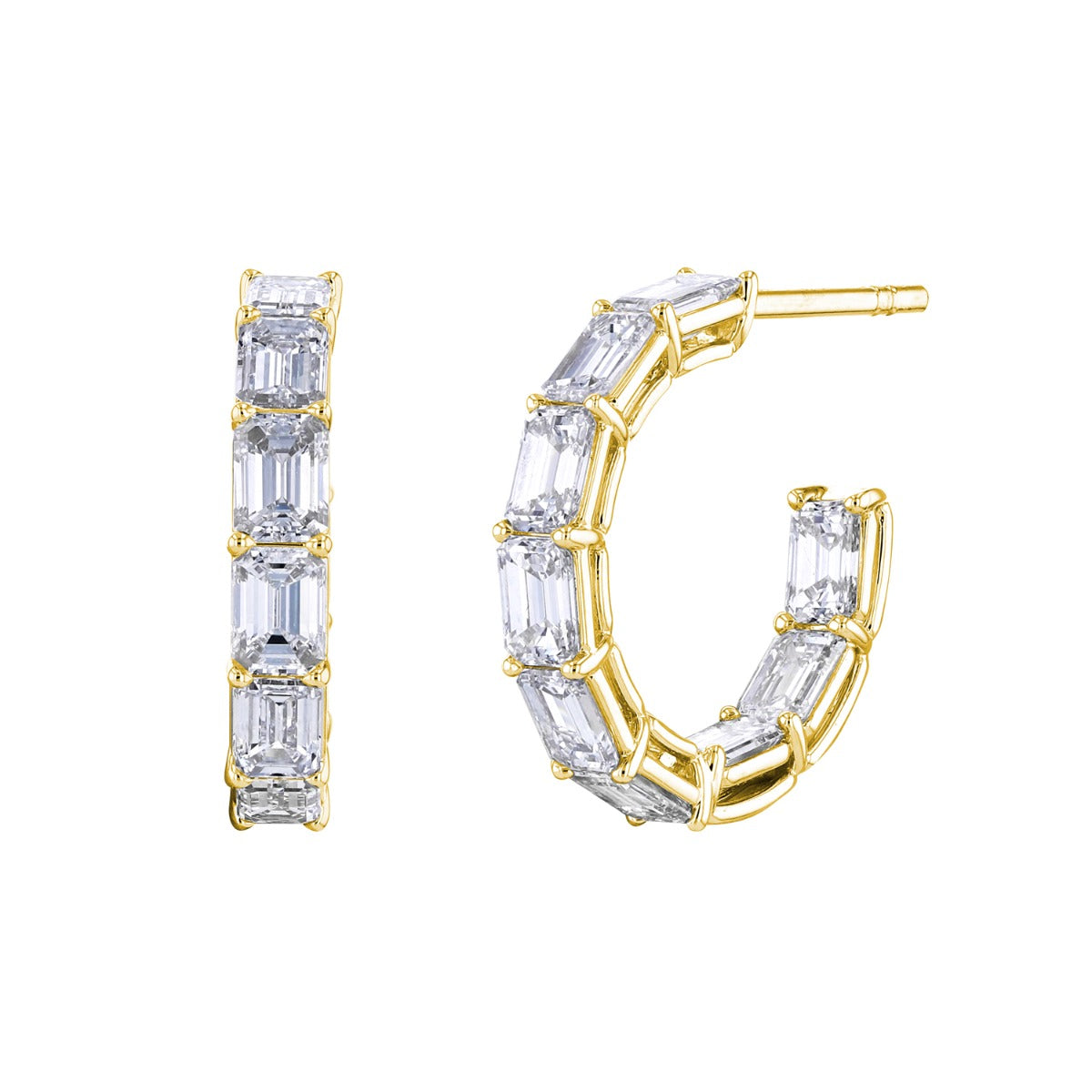Yellow Gold Emerald Cut Diamond Hoop Earrings 2.40ctw